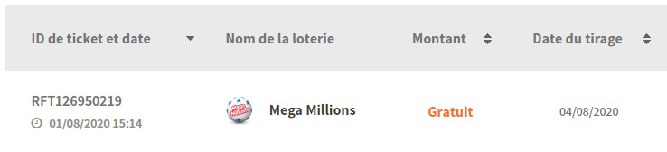 Lors de notre premier achat chez RedFoxLotto, on nous a offert un ticket de MegaMillions pour fêter notre inscription. Sympa :)